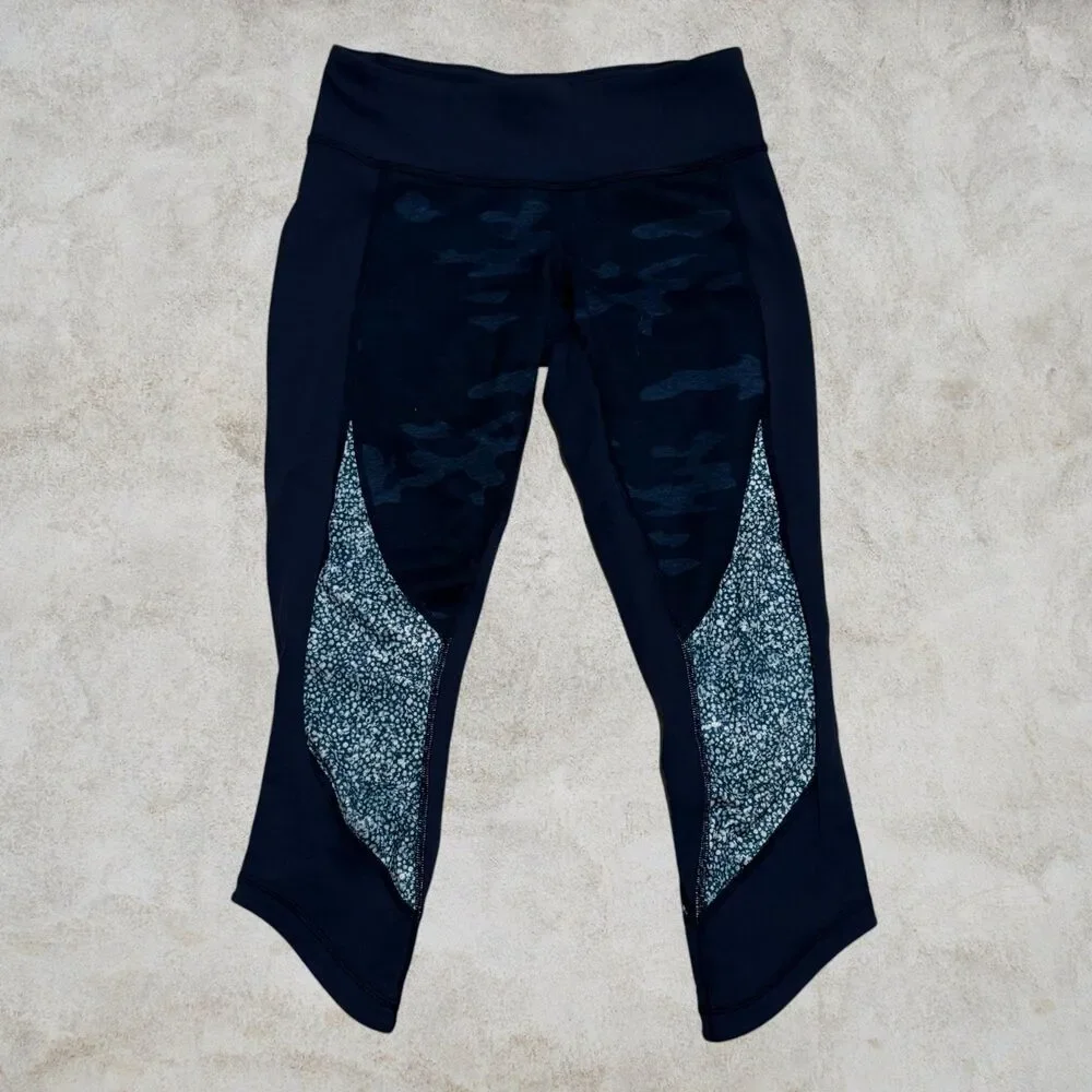Lululemon Blue Women's Camo Leggings Wunder Under Crop Size 4